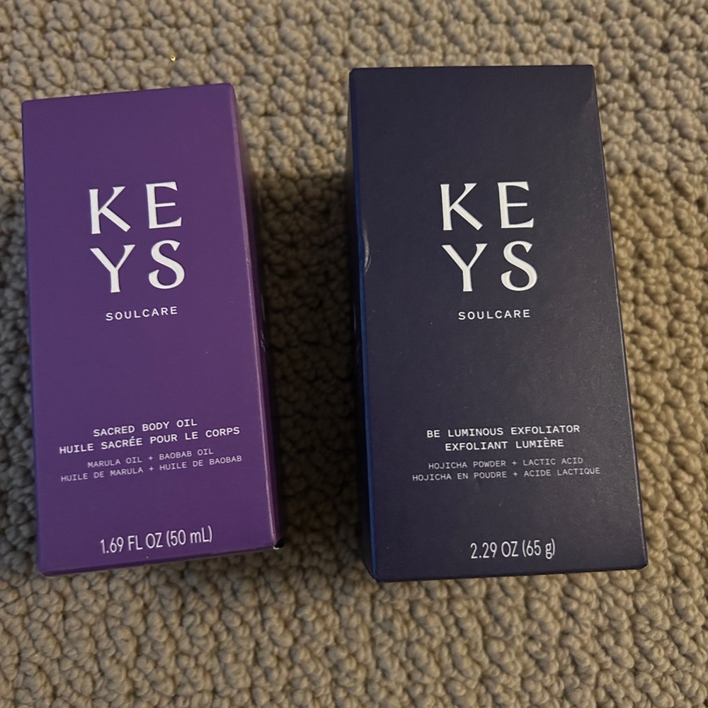 Keys skincare sacred body oil & be luminous exfoliator new